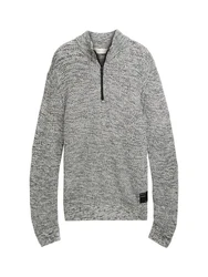 TOM TAILOR Denim Strickpullover Troyer Hellgrau/Grau