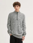 TOM TAILOR Denim Strickpullover Troyer Hellgrau/Grau