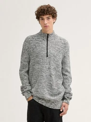 TOM TAILOR Denim Strickpullover Troyer Hellgrau/Grau