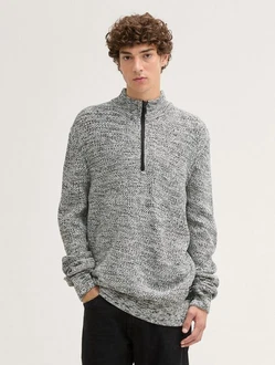 TOM TAILOR Denim Strickpullover Troyer Hellgrau/Grau