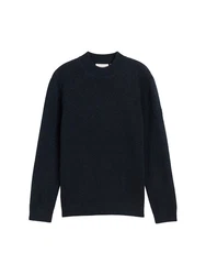 TOM TAILOR Strickpullover mit Stehkragen und Logo Badge dunkelblau
