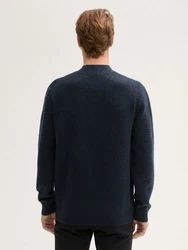 TOM TAILOR Strickpullover mit Stehkragen und Logo Badge dunkelblau