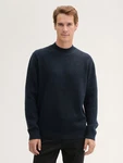 TOM TAILOR Strickpullover mit Stehkragen und Logo Badge dunkelblau