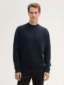 TOM TAILOR Strickpullover mit Stehkragen und Logo Badge
