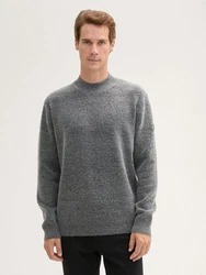 TOM TAILOR Strickpullover mit Stehkragen und Logo Badge graumeliert