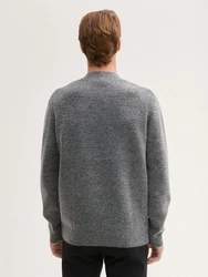 TOM TAILOR Strickpullover mit Stehkragen und Logo Badge graumeliert