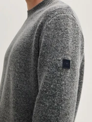 TOM TAILOR Strickpullover mit Stehkragen und Logo Badge graumeliert