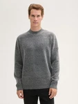 TOM TAILOR Strickpullover mit Stehkragen und Logo Badge graumeliert