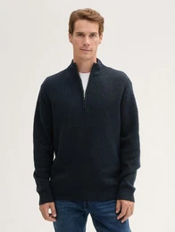 Strickpullover Troyer Strickpullover mit Logo Badge