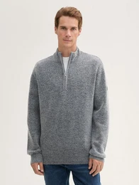 Strickpullover Troyer Strickpullover mit Logo Badge