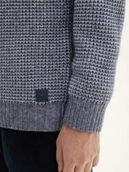TOM TAILOR Strickpullover mit Struktur Dunkelblau/Grau/Blau