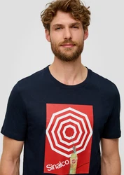 s.Oliver Kurzarmshirt T-Shirt mit Sinalco-Print Artwork Dunkelblau/Rot