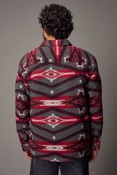 Next Hemdjacke im Navajo-Stil mit Borgfutter Rot/Dunkelrot/Beige