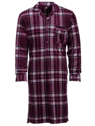 Nachthemd Velour Nachthemd langarm - Karo mit Umschlagmanschette