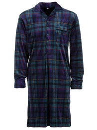 Nachthemd Velour Nachthemd langarm - Karo mit Umschlagmanschette