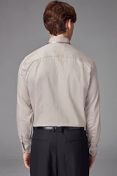 Next Langarmhemd Satinhemd mit Sportmanschetten Weiß/Khaki/Beige/Grau
