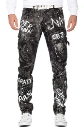 Regular-fit-Jeans Biker Hose BA-CD572 Schwarz mit Glitzereffekt und Cargo