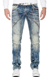 Regular-fit-Jeans Hose BA-CD535 Blau W32/L32 (1-tlg) mit dicken Kontrastnhten als Applikation