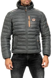 Geographical Norway Winterjacke Herren Steppjacke babrick mit Kapuze und Logo Dunkelgrau