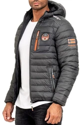 Geographical Norway Winterjacke Herren Steppjacke babrick mit Kapuze und Logo Dunkelgrau