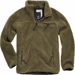 Brandit Strickpullover Troyer Teddyfleece Dunkelgrün/Braun/Grün