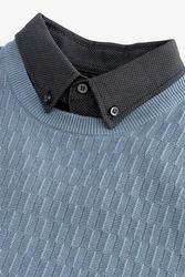 Next 2-in-1 Pullover Hemdeinsatz Grau/Blau/Hellblau/Dunkelblau