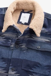 Next Hemdjacke im Navajo-Stil mit Borgfutter Blau/Creme/Hellblau