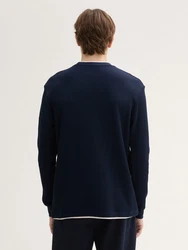 TOM TAILOR Langarmshirt 2-in-1 Look Dunkelblau/Blau/Hellblau