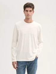 TOM TAILOR Langarmshirt mit Bio-Baumwolle Weiß/Khaki/Creme