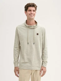 Langarmshirt Langarmshirt mit Stehkragen mit Logo Badge