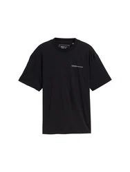 TOM TAILOR T-Shirt Relaxed mit Logo Print Schwarz/Hellblau/Dunkelrot