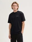 TOM TAILOR T-Shirt Relaxed mit Logo Print Schwarz/Hellblau/Dunkelrot