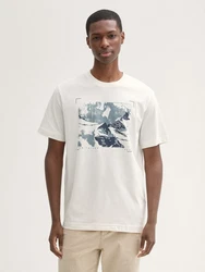 TOM TAILOR T-Shirt mit Print Weiß/Creme/Dunkelblau