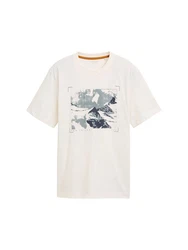 TOM TAILOR T-Shirt mit Print Weiß/Creme/Dunkelblau