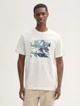 TOM TAILOR T-Shirt mit Print Weiß/Creme/Dunkelblau