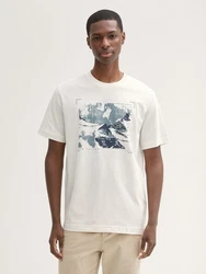 TOM TAILOR T-Shirt mit Print Weiß/Creme/Dunkelblau