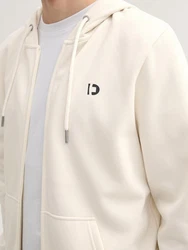 TOM TAILOR Denim Sweatjacke mit Logo Print Weiß/Beige/Khaki/Creme