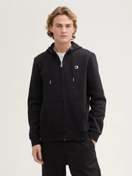 TOM TAILOR Denim Sweatjacke mit Logo Print Schwarz/Hellblau/Beige