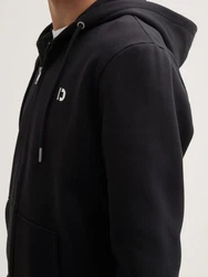 TOM TAILOR Denim Sweatjacke mit Logo Print Schwarz/Hellblau/Beige