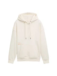 TOM TAILOR Denim Sweatshirt Relaxed Hoodie mit Rückenprint mit Logo Print Beige/Khaki/Creme/Weiß