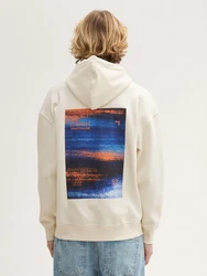 TOM TAILOR Denim Sweatshirt Relaxed Hoodie mit Rückenprint mit Logo Print Beige/Khaki/Creme/Weiß