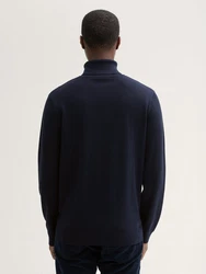 TOM TAILOR Strickpullover Basic Rollkragenpullover Dunkelblau/Schwarz/Hellblau
