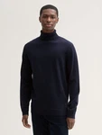 TOM TAILOR Strickpullover Basic Rollkragenpullover Dunkelblau/Schwarz/Hellblau