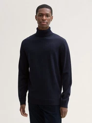 TOM TAILOR Strickpullover Basic Rollkragenpullover Dunkelblau/Schwarz/Hellblau