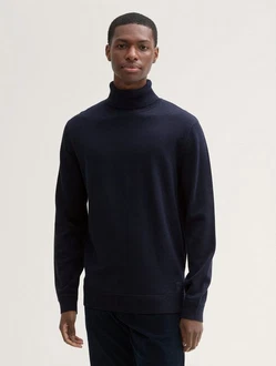 TOM TAILOR Strickpullover Basic Rollkragenpullover Dunkelblau/Schwarz/Hellblau TOM TAILOR Strickpullover Basic Rollkragenpullover Dunkelblau/Schwarz/Hellblau
