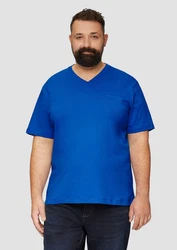 s.Oliver T-Shirt mit Logo und V-Ausschnitt Blau/Hellblau