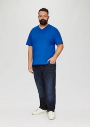 s.Oliver T-Shirt mit Logo und V-Ausschnitt Blau/Hellblau