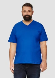 s.Oliver T-Shirt mit Logo und V-Ausschnitt Blau/Hellblau