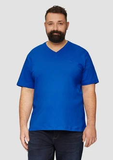 s.Oliver T-Shirt mit Logo und V-Ausschnitt Blau/Hellblau