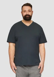 s.Oliver T-Shirt mit Logo und V-Ausschnitt Dunkelblau/Dunkelgrau/Schwarz/Grau